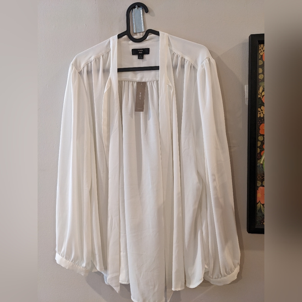 J. Crew White Blouse with Tie Front Button Down